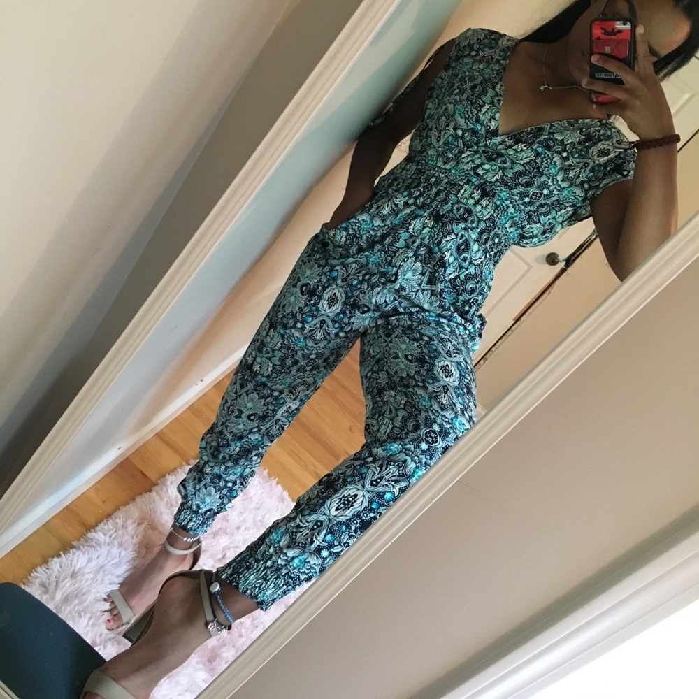 Patterned blue jumpsuit